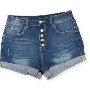 High Waist‎ Button Fly Roll Hem Denim Shorts Size Medium